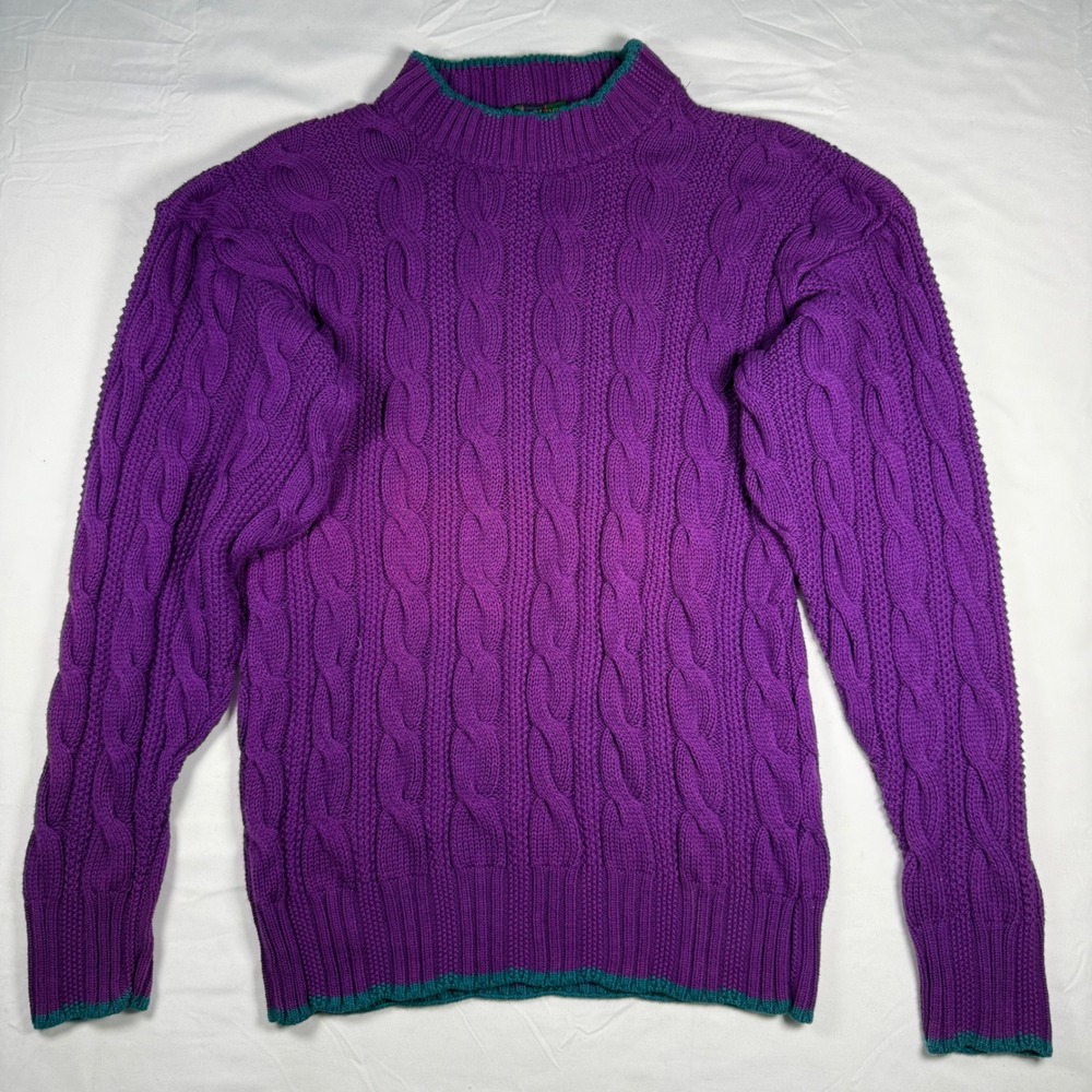 Vintage Colours by Alexander Julian Purple Cable Knit‎ Cotton Sweater